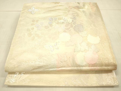 平和屋着物＊夏物　六通柄袋帯　花蝶文　金銀糸　正絹　逸品　DAAV3899cm