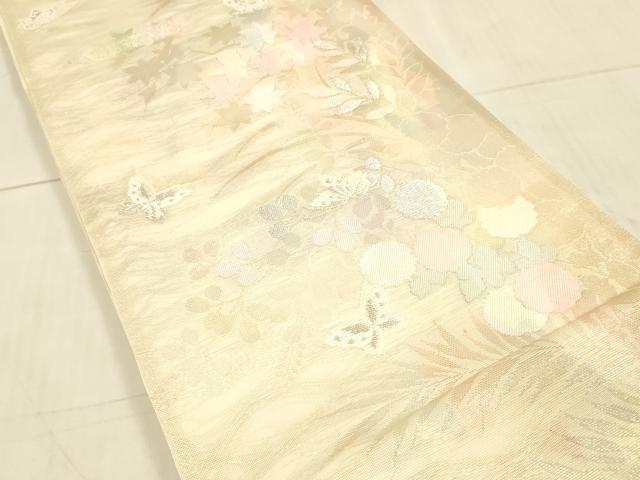 平和屋着物＊夏物　六通柄袋帯　花蝶文　金銀糸　正絹　逸品　DAAV3899cm
