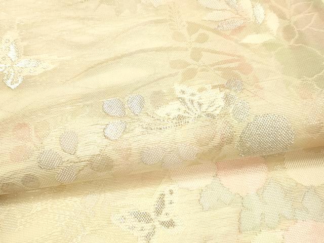 平和屋着物＊夏物　六通柄袋帯　花蝶文　金銀糸　正絹　逸品　DAAV3899cm