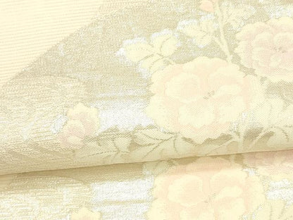平和屋着物＊夏物　六通柄袋帯　地紙草花文　銀糸　正絹　逸品　DAAV3909cm