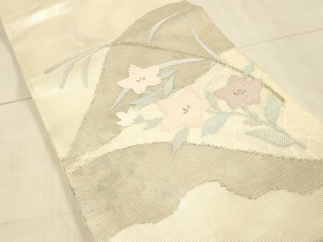 平和屋着物＊夏物　太鼓柄袋帯　草花文　銀糸　正絹　逸品　DAAV3934cm