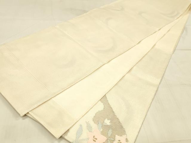 平和屋着物＊夏物　太鼓柄袋帯　草花文　銀糸　正絹　逸品　DAAV3934cm