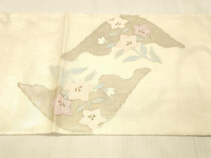 平和屋着物＊夏物　太鼓柄袋帯　草花文　銀糸　正絹　逸品　DAAV3934cm