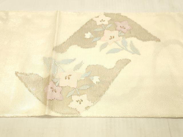 平和屋着物＊夏物　太鼓柄袋帯　草花文　銀糸　正絹　逸品　DAAV3934cm