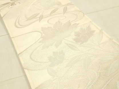 平和屋着物＊夏物　六通柄袋帯　流水草花文　銀糸　正絹　逸品　DAAV3936cm