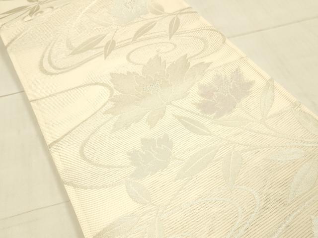 平和屋着物＊夏物　六通柄袋帯　流水草花文　銀糸　正絹　逸品　DAAV3936cm