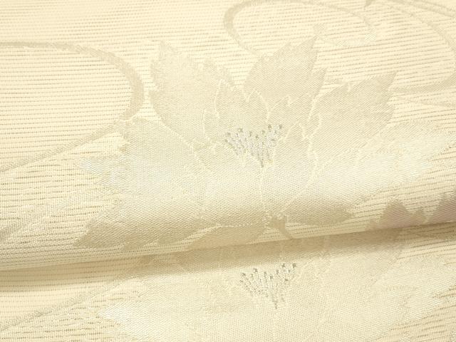 平和屋着物＊夏物　六通柄袋帯　流水草花文　銀糸　正絹　逸品　DAAV3936cm