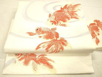 平和屋着物＊夏物 つけ帯 流水金魚文 銀糸 正絹 逸品 DAAV3986cm