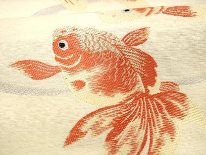 平和屋着物＊夏物 つけ帯 流水金魚文 銀糸 正絹 逸品 DAAV3986cm