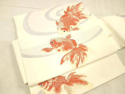 平和屋着物＊夏物 つけ帯 流水金魚文 銀糸 正絹 逸品 DAAV3986cm