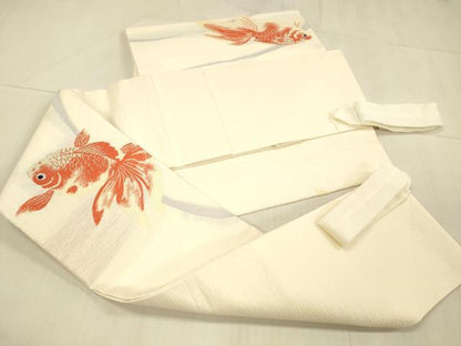 平和屋着物＊夏物 つけ帯 流水金魚文 銀糸 正絹 逸品 DAAV3986cm