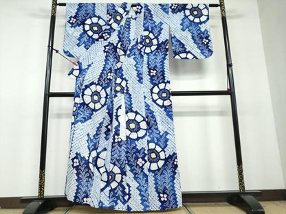 平和屋着物∴夏物 浴衣 有松鳴海絞り 草花文 綿 逸品 DAAV4113ud