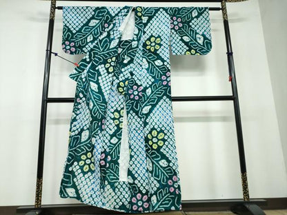 平和屋着物∴夏物 浴衣 有松鳴海絞り 草花文 綿 逸品 DAAV4117ud