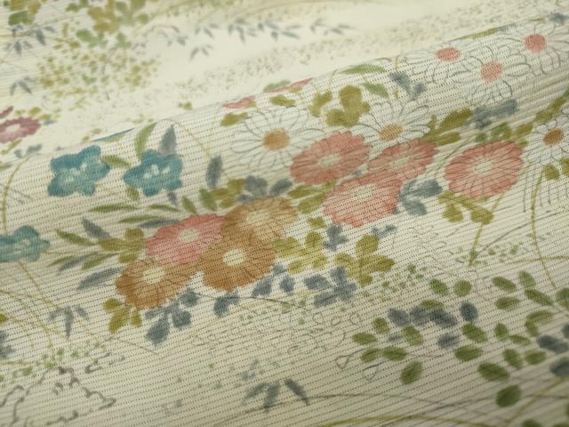 平和屋着物＊夏物　小紋　絽　風景草花文　正絹　逸品　DAAV4273ud