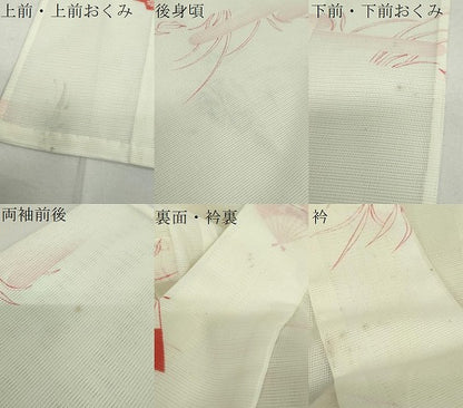 平和屋着物＊夏物　小紋　絽　扇面草花文　洗える着物　DAAV4302ud