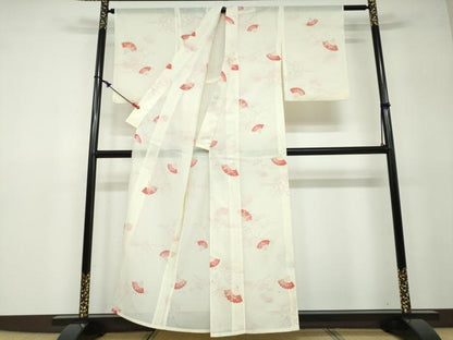 平和屋着物＊夏物　小紋　絽　扇面草花文　洗える着物　DAAV4302ud
