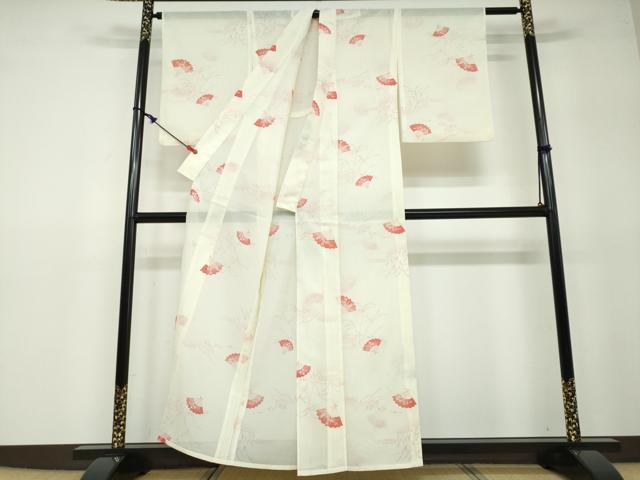 平和屋着物＊夏物　小紋　絽　扇面草花文　洗える着物　DAAV4302ud