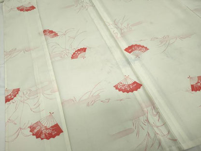 平和屋着物＊夏物　小紋　絽　扇面草花文　洗える着物　DAAV4302ud