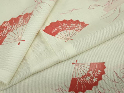 平和屋着物＊夏物　小紋　絽　扇面草花文　洗える着物　DAAV4302ud