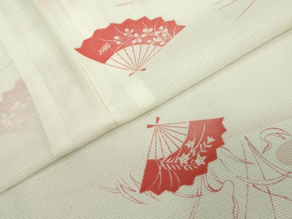 平和屋着物＊夏物　小紋　絽　扇面草花文　洗える着物　DAAV4302ud