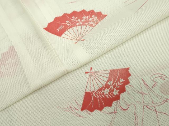 平和屋着物＊夏物　小紋　絽　扇面草花文　洗える着物　DAAV4302ud