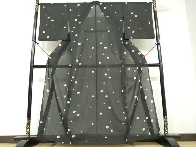 平和屋着物＊夏物 小紋 紗 枝葉丸文 黒地 洗える着物 DAAV4519ud
