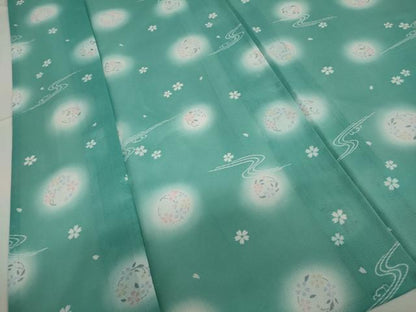 平和屋着物＊夏物 小紋 絽 流水草花文 舞桜 蛍暈し 洗える着物 DAAV4616ud
