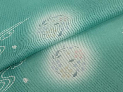 平和屋着物＊夏物 小紋 絽 流水草花文 舞桜 蛍暈し 洗える着物 DAAV4616ud