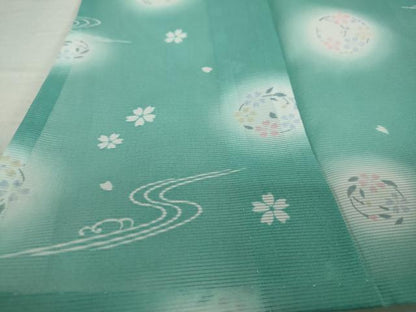 平和屋着物＊夏物 小紋 絽 流水草花文 舞桜 蛍暈し 洗える着物 DAAV4616ud