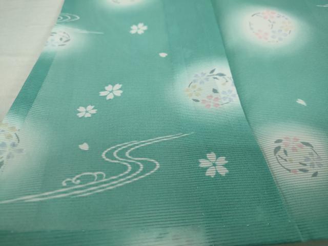 平和屋着物＊夏物 小紋 絽 流水草花文 舞桜 蛍暈し 洗える着物 DAAV4616ud