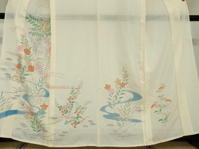 平和屋着物＊夏物 訪問着 絽 流水草花文 銀彩 正絹 逸品 未使用 DAAV4667ud