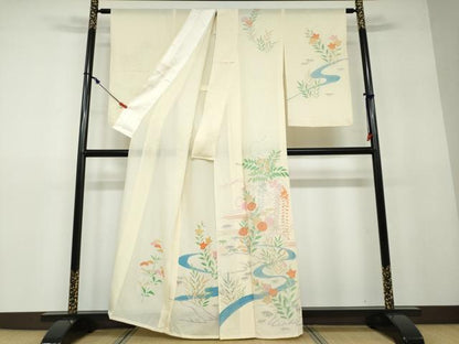 平和屋着物＊夏物 訪問着 絽 流水草花文 銀彩 正絹 逸品 未使用 DAAV4667ud
