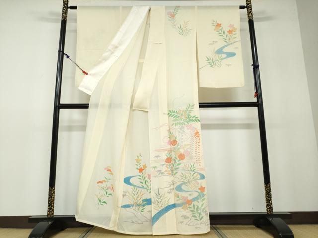 平和屋着物＊夏物 訪問着 絽 流水草花文 銀彩 正絹 逸品 未使用 DAAV4667ud