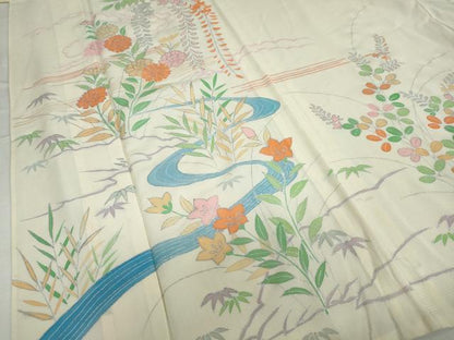 平和屋着物＊夏物 訪問着 絽 流水草花文 銀彩 正絹 逸品 未使用 DAAV4667ud