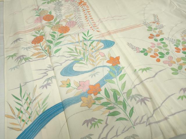 平和屋着物＊夏物 訪問着 絽 流水草花文 銀彩 正絹 逸品 未使用 DAAV4667ud