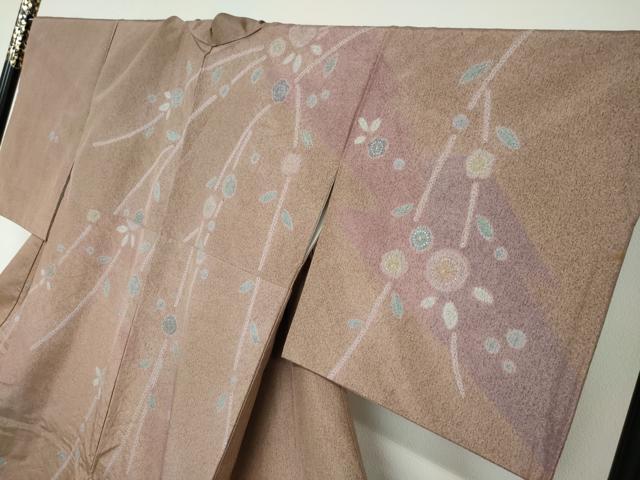 平和屋着物●訪問着 絞り 枝花文 金彩 正絹 逸品 DAAV4833ud