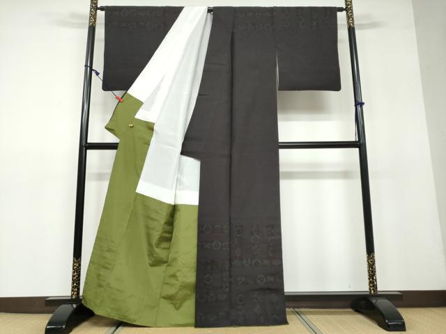 平和屋着物●訪問着　紬地　切嵌草花丸文　さが美扱い　正絹　逸品　DAAV4864ud