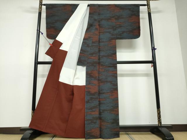 平和屋着物●結城紬 100亀甲 雲霞文 正絹 逸品 DAAV4865ud