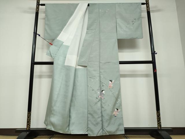 平和屋着物●訪問着 紬地 童子遊び 正絹 逸品 DAAV4878ud