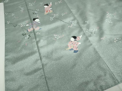 平和屋着物●訪問着 紬地 童子遊び 正絹 逸品 DAAV4878ud