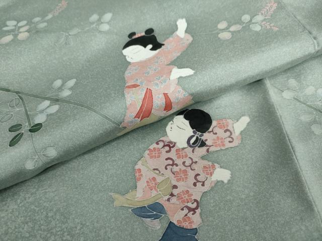 平和屋着物●訪問着 紬地 童子遊び 正絹 逸品 DAAV4878ud