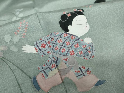 平和屋着物●訪問着 紬地 童子遊び 正絹 逸品 DAAV4878ud