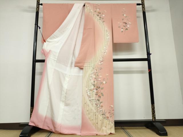 平和屋着物●訪問着　草花文　暈し染め　金彩　正絹　逸品　DAAV4880ud