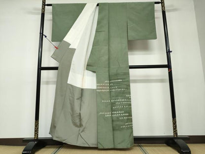 平和屋着物●色留訪問着 紬地 蜘蛛絞り 横段菱文 金通し地 正絹 逸品 DAAV4886ud