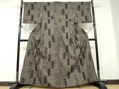 平和屋着物●本場大島紬　7マルキ　格子草花文　正絹　逸品　DAAV4890ud