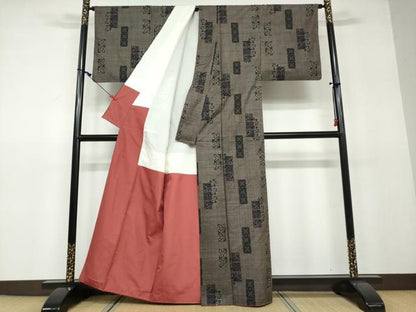 平和屋着物●本場大島紬　7マルキ　格子草花文　正絹　逸品　DAAV4890ud
