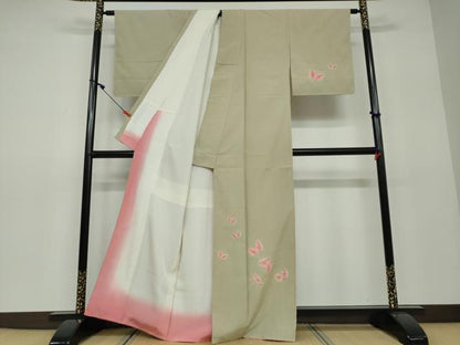 平和屋着物●訪問着　紬地　絞り　舞蝶文　正絹　逸品　未使用　DAAV4901ud