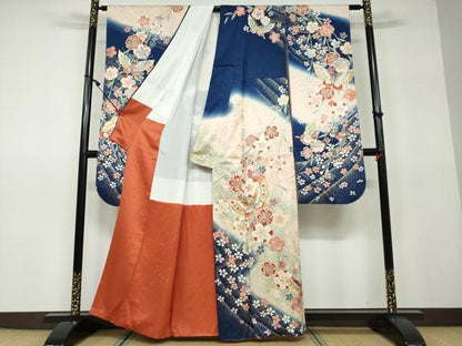 平和屋着物●豪華振袖 駒刺繍 花蝶文 暈し染め 金銀彩 正絹 逸品 DAAV4902ud
