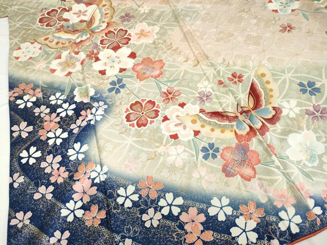 平和屋着物●豪華振袖 駒刺繍 花蝶文 暈し染め 金銀彩 正絹 逸品 DAAV4902ud