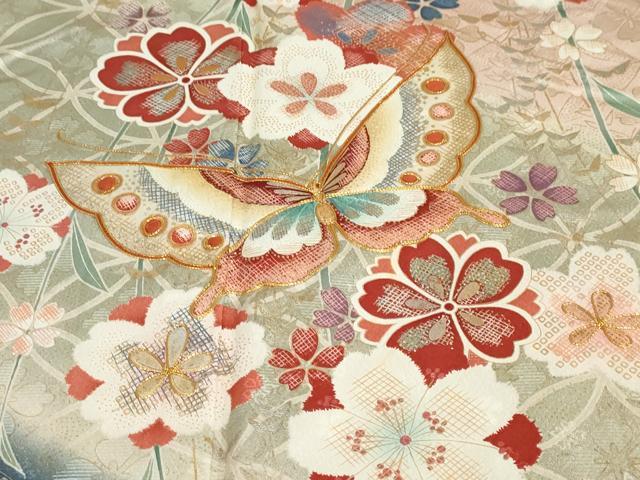 平和屋着物●豪華振袖 駒刺繍 花蝶文 暈し染め 金銀彩 正絹 逸品 DAAV4902ud